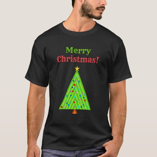 "メリークリスマス!" + 飾られたクリスマスツリー Tシャツ (正面)