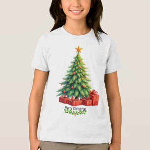メリークリスマス、飾り付けられたツリー、 トライブレンドTシャツ