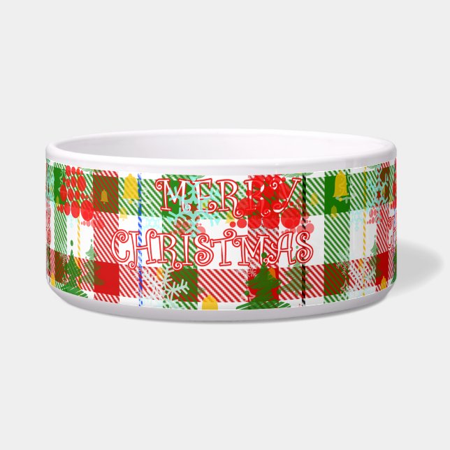 メリークリスマス 飾り プリント柄 タータンチェック ボウル (正面)