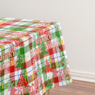 メリークリスマス 飾り プリント タータンチェック テーブルクロス