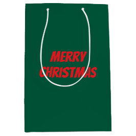 メリークリスマス 高級感のある緑と赤のオーダーメイド ミディアムペーパーバッグ