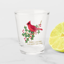メリークリスマス（鳥）ショウジョウコウカンチョウとホリーブランチ ショットグラス