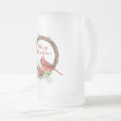 メリークリスマス(鳥)ショウジョウコウカンチョウとホリー フロストグラスビールジョッキ (正面右)