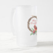メリークリスマス(鳥)ショウジョウコウカンチョウとホリー フロストグラスビールジョッキ (正面左)