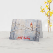 メリークリスマス(鳥)ショウジョウコウカンチョウクリスマス カード (黄色い花)