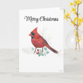 メリークリスマス（鳥）ショウジョウコウカンチョウホリデーカード カード (黄色い花)