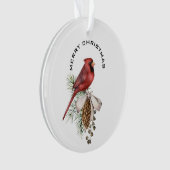 メリークリスマス（鳥）ショウジョウコウカンチョウ&パインコーンクリスマス オーナメント (正面)