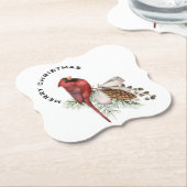 メリークリスマス（鳥）ショウジョウコウカンチョウ&パインコーンクリスマス ペーパーコースター (アングル)