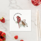 メリークリスマス（鳥）ショウジョウコウカンチョウ&パインコーンクリスマスApr スタンダードカクテルナプキン (インサイチュ)