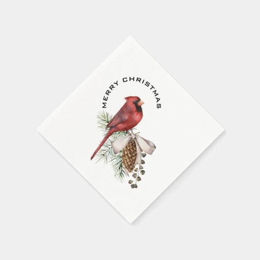 メリークリスマス（鳥）ショウジョウコウカンチョウ&パインコーンクリスマスApr スタンダードカクテルナプキン (角)