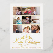 メリークリスマス 鹿と木の写真コラージュ ゴールド 箔シーズンカード (正面)