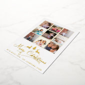 メリークリスマス 鹿と木の写真コラージュ ゴールド 箔シーズンカード (回転した状態)