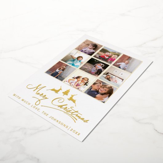 メリークリスマス 鹿と木の写真コラージュ ゴールド 箔シーズンカード (回転した状態)