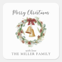 メリークリスマス、黄金の鐘と葉のリース