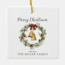 メリークリスマス、黄金の鐘と葉のリース