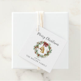 メリークリスマス、黄金の鐘と葉のリース フェイバータグ