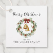 メリークリスマス、黄金の鐘と葉のリース フェイバータグ (正面)