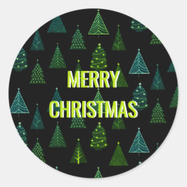 メリークリスマス!黒と緑のクリスマスツリー ラウンドシール