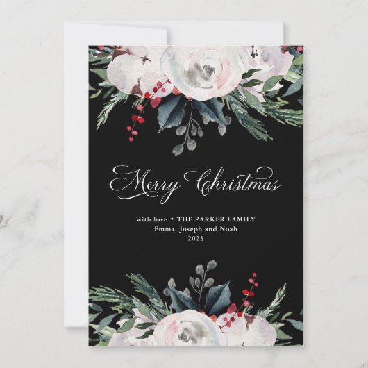 メリークリスマス |黒の水色の花 シーズンカード (正面)