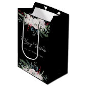 メリークリスマス |黒の水色の花 ミディアムペーパーバッグ (正面アングル)