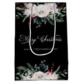 メリークリスマス |黒の水色の花 ミディアムペーパーバッグ (裏面)