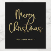 メリークリスマス |黒フェイクの金ゴールドスカジュアルクリプト ワインラベル (シングルラベル)