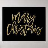 メリークリスマス |黒フェイクの金ゴールドタイポグラフィ ポスター (正面)