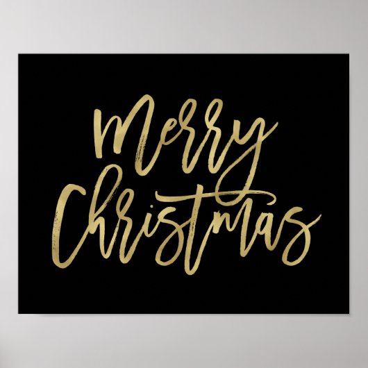 メリークリスマス |黒フェイクの金ゴールドタイポグラフィ ポスター (正面)