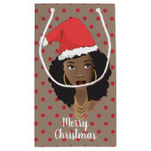 メリークリスマス!黒人女性サンタハットガムレッド スモールペーパーバッグ (裏面)