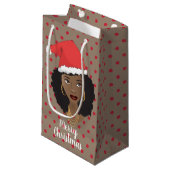 メリークリスマス!黒人女性サンタハットガムレッド スモールペーパーバッグ (正面アングル)