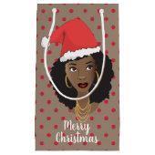 メリークリスマス!黒人女性サンタハットガムレッド スモールペーパーバッグ (正面)