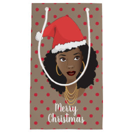 メリークリスマス!黒人女性サンタハットガムレッド スモールペーパーバッグ