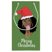 メリークリスマス!黒人女性サンタハットバブルガム スモールペーパーバッグ (裏面)