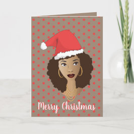 メリークリスマス!黒人女性サンタハット水玉模様 カード