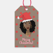 メリークリスマス!黒人女性サンタハット水玉模様 ギフトタグ (正面)