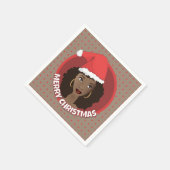 メリークリスマス、黒人女性サンタハット スタンダードカクテルナプキン (角)