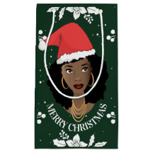 メリークリスマス、黒人女性（サンタハット付き）、緑