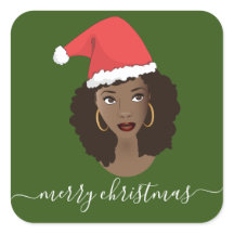 メリークリスマス、黒人女性、サンタハット、グリーン
