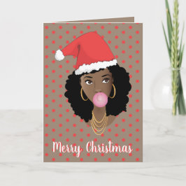 メリークリスマス!黒人女性、サンタハット、バブルガム カード