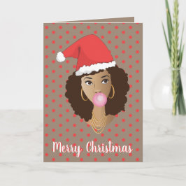 メリークリスマス!黒人女性、サンタハット、バブルガム カード