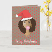 メリークリスマス!黒人女性、サンタハット、バブルガム カード (黄色い花)