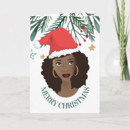 メリークリスマス、黒人女性、レッドサンタハット カード