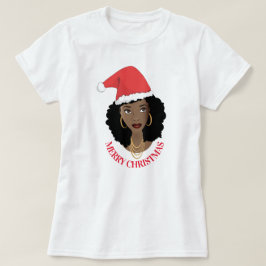 メリークリスマス、黒人女性、レッドサンタハット Tシャツ