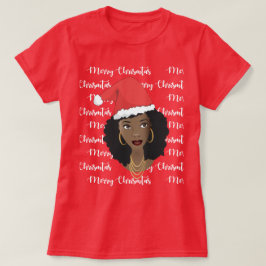 メリークリスマス、黒人女性、レッドサンタハット Tシャツ