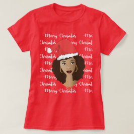 メリークリスマス、黒人女性、レッドサンタハットTシャツ Tシャツ