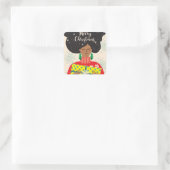 メリークリスマス、黒人女性、明るいセーターの贈り物 スクエアシール (バッグ)