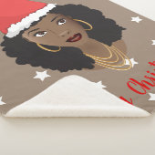 メリークリスマス、黒人女性、白い星、茶色 シェルパブランケット (3/4)