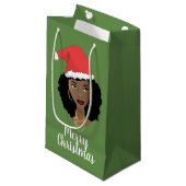 メリークリスマス!黒人女性，赤いサンタハット，緑 スモールペーパーバッグ (正面アングル)