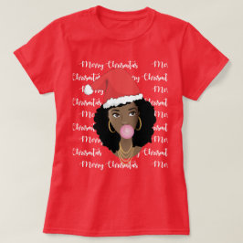 メリークリスマス、黒人女性、赤サンタハット、ガム Tシャツ