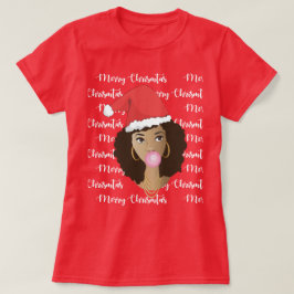 メリークリスマス、黒人女性、赤サンタハット、ガム Tシャツ